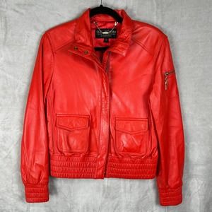 Vintage St John Collection Leather Bomber Jacket Womens Small Red